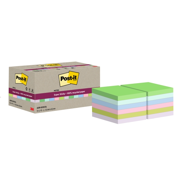 Post-It Super Sticky Confezione da 12 blocchi da 70 foglietti adesivi riciclati - Forma quadrata - 47