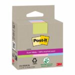 Post-It Super Sticky Confezione da 3 blocchi da 70 foglietti adesivi riciclati - Forma quadrata - 76x76 mm - Colori assortiti