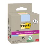 Post-It Super Sticky Confezione da 4 blocchi da 70 foglietti adesivi riciclati - Forma quadrata - 76x76 mm - Colori assortiti