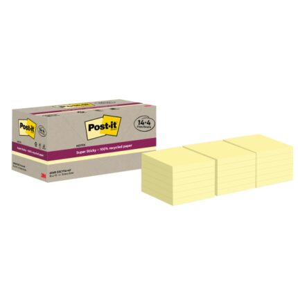 Post-It Super Sticky Confezione da 18 blocchi da 70 foglietti adesivi riciclati - Forma quadrata - 76x76 mm - Colore giallo chiaro