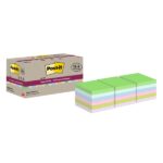 Post-It Super Sticky Confezione da 18 blocchi da 70 foglietti adesivi riciclati - Forma quadrata - 76x76 mm - Colori assortiti