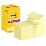 Post-It Super Sticky Confezione da 12 blocchi da 90 foglietti adesivi riposizionabili a zig-zag 76x76 mm - Forma quadrata - Colore giallo chiaro