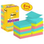 Post-It Super Sticky Confezione da 12 blocchi da 90 foglietti adesivi riposizionabili - Forma quadrata - 76x76 mm - a zig-zag - Colori assortiti