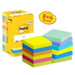 Post-It Confezione da 12 blocchi da 90 foglietti adesivi riposizionabili - Forma quadrata - 76x76 mm - Colori assortiti