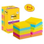 Post-It Super Sticky Confezione da 12 blocchi da 90 foglietti adesivi riposizionabili - Forma quadrata - 76x76 mm - Colori assortiti