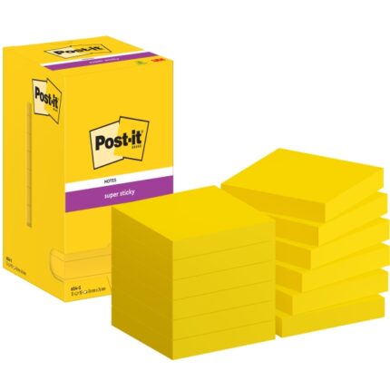 Post-It Super Sticky Confezione da 12 blocchi da 90 foglietti adesivi riposizionabili - Forma quadrata - 76x76 mm - Colore giallo