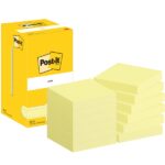 Confezione Post-It da 12 blocchi da 100 foglietti adesivi riposizionabili - Forma quadrata - 76x76 mm - Colore giallo chiaro