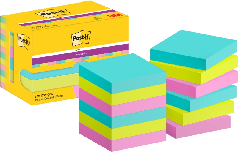 Post-It Super Sticky Confezione da 12 blocchi da 90 foglietti adesivi riposizionabili - Forma quadrata - 47