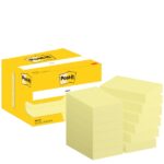 Confezione Post-It da 12 blocchi da 100 foglietti adesivi riposizionabili - Forma rettangolare - 51x76 mm - Colore giallo chiaro