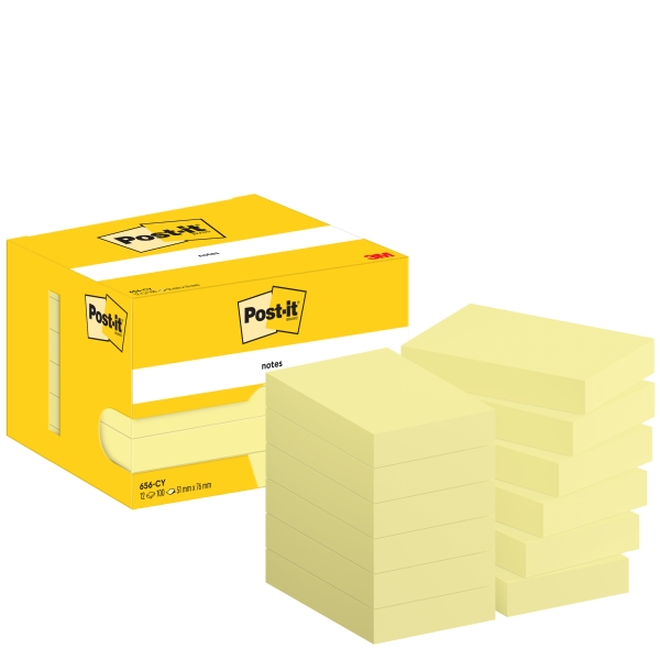 Confezione Post-It da 12 blocchi da 100 foglietti adesivi riposizionabili - Forma rettangolare - 51x76 mm - Colore giallo chiaro Confezione Post-It da 12 blocchi da 100 foglietti adesivi riposizionabili - Forma rettangolare - 51x76 mm - Colore giallo chiaro