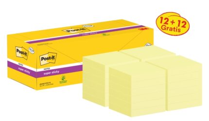 Post-It Super Sticky Confezione da 24 blocchi da 90 foglietti adesivi riposizionabili - 76x76 mm - Promozione 12 blocchi + 12 in omaggio - Colore giallo chiaro