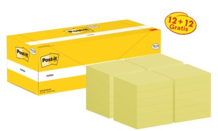 Post-It Confezione da 24 blocchi da 100 foglietti adesivi riposizionabili - Forma quadrata - 76x76 mm - Colore giallo chiaro