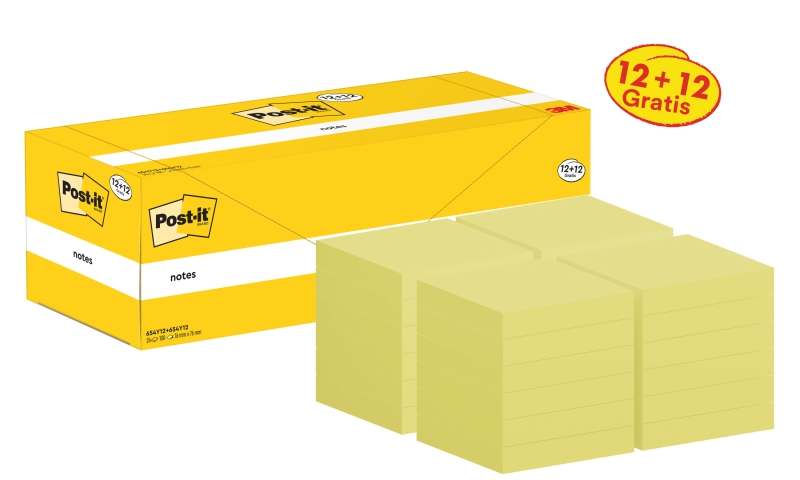 Post-It Confezione da 24 blocchi da 100 foglietti adesivi riposizionabili - Forma quadrata - 76x76 mm - Colore giallo chiaro