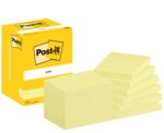 Confezione Post-It da 12 blocchi da 100 foglietti adesivi riposizionabili - Forma rettangolare - 76x102 mm - Colore giallo chiaro