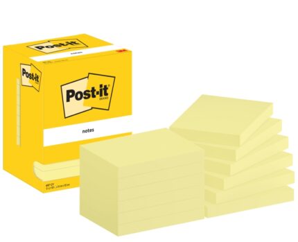 Confezione Post-It da 12 blocchi da 100 foglietti adesivi riposizionabili - Forma rettangolare - 76x102 mm - Colore giallo chiaro