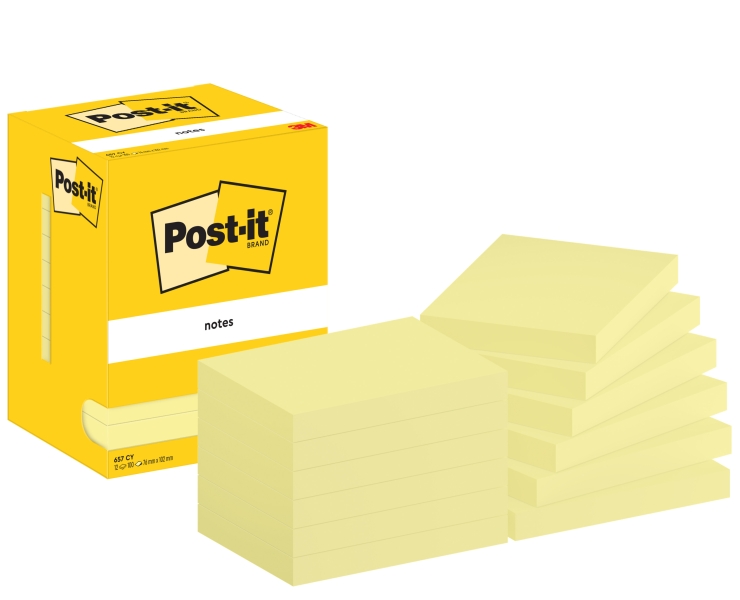 Confezione Post-It da 12 blocchi da 100 foglietti adesivi riposizionabili - Forma rettangolare - 76x102 mm - Colore giallo chiaro Confezione Post-It da 12 blocchi da 100 foglietti adesivi riposizionabili - Forma rettangolare - 76x102 mm - Colore giallo chiaro