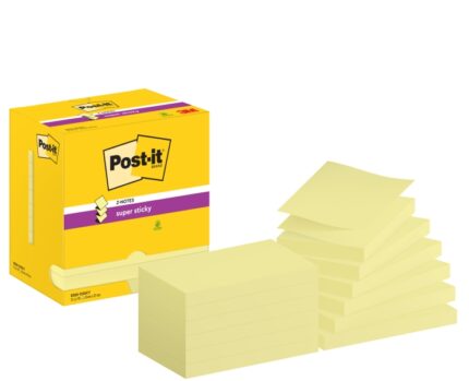 Post-It Super Sticky Confezione da 12 blocchi da 90 foglietti adesivi riposizionabili - Forma rettangolare - 76x127 mm - a zig-zag - Colore giallo chiaro