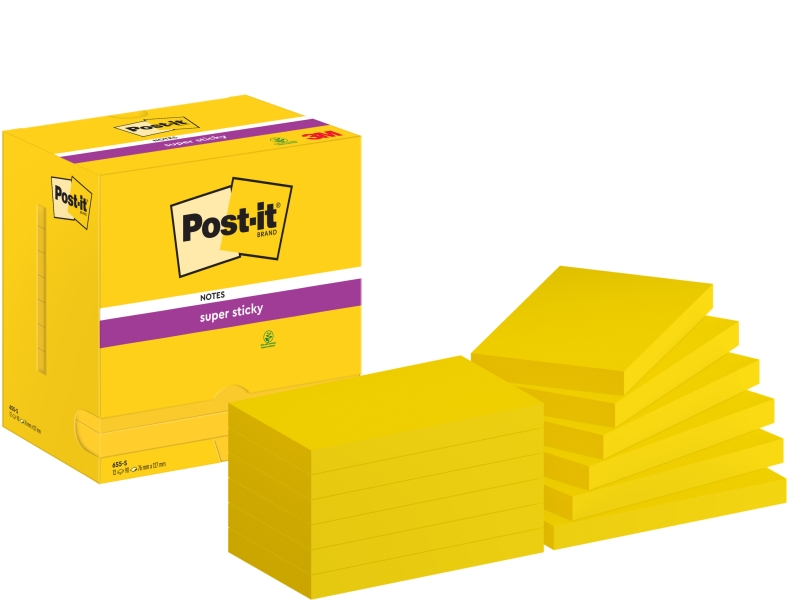Post-It Super Sticky Confezione da 12 blocchi da 90 foglietti adesivi riposizionabili Colori Ultra - 76x127 mm - Colore Giallo Post-It Super Sticky Confezione da 12 blocchi da 90 foglietti adesivi riposizionabili Colori Ultra - 76x127 mm - Colore Giallo