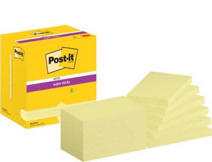 Post-It Super Sticky Confezione da 12 blocchi da 90 foglietti adesivi riposizionabili - Forma rettangolare - 76x127 mm - Colore giallo chiaro