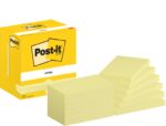 Confezione Post-It da 12 blocchi da 100 foglietti adesivi riposizionabili - Forma rettangolare - 76x127 mm - Colore giallo chiaro