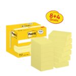 Confezione Post-It da 12 blocchi da 100 foglietti adesivi riposizionabili - Forma rettangolare - 38x51 mm - Colore giallo chiaro