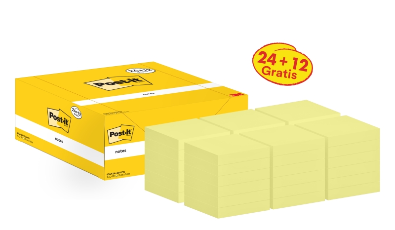 Confezione Post-It da 36 blocchi da 100 foglietti adesivi riposizionabili - Forma quadrata - 76x76 mm - Colore giallo chiaro Confezione Post-It da 36 blocchi da 100 foglietti adesivi riposizionabili - Forma quadrata - 76x76 mm - Colore giallo chiaro