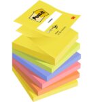 Confezione Post-It da 6 blocchi da 100 Z-Note adesive riposizionabili 76x76 mm - Forma quadrata  - Colori assortiti