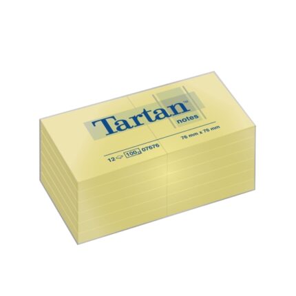 Tartan Confezione da 12 blocchi da 100 foglietti adesivi riposizionabili - 76x76 mm - 100% PEFC - Colore giallo chiaro