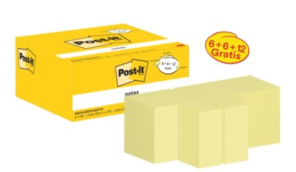 Confezione Post-It da 24 blocchi da 100 foglietti adesivi riposizionabili - Forma - 51x38 mm - Colore giallo chiaro