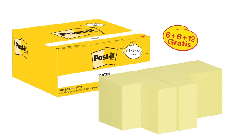 Confezione Post-It da 24 blocchi da 100 foglietti adesivi riposizionabili - Forma - 51x38 mm - Colore giallo chiaro