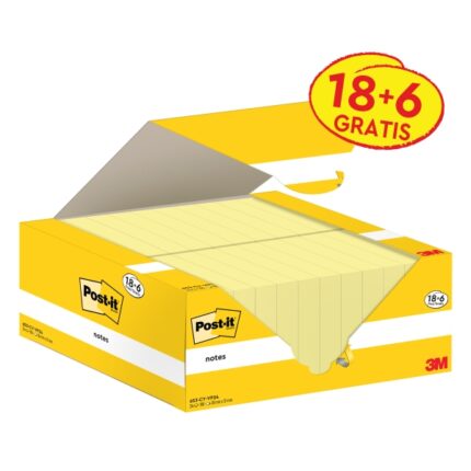 Confezione Post-It da 24 blocchetti da 100 fogli - Forma rettangolare - 38x51 mm - Colore giallo chiaro