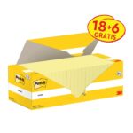 Post-It Confezione da 24 blocchi da 100 foglietti adesivi riposizionabili - Forma quadrata - 76x76 mm - Colore giallo chiaro