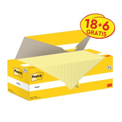 Post-It Confezione da 24 blocchi da 100 foglietti adesivi riposizionabili - Forma quadrata - 76x76 mm - Colore giallo chiaro