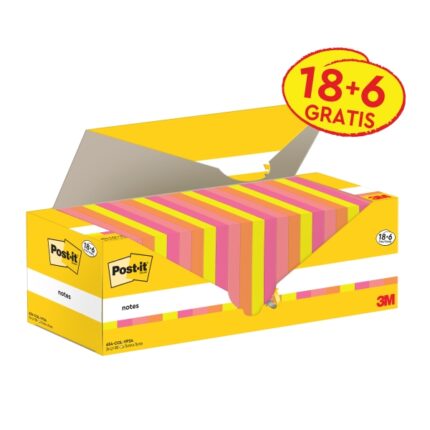 Post-It Confezione da 24 blocchi da 100 - Forma quadrata - 76x76 mm - Colori assortiti