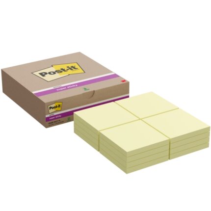 Post-It Super Sticky Confezione da 16 blocchi da 90 foglietti adesivi riposizionabili - 76x76 mm - Colore giallo chiaro