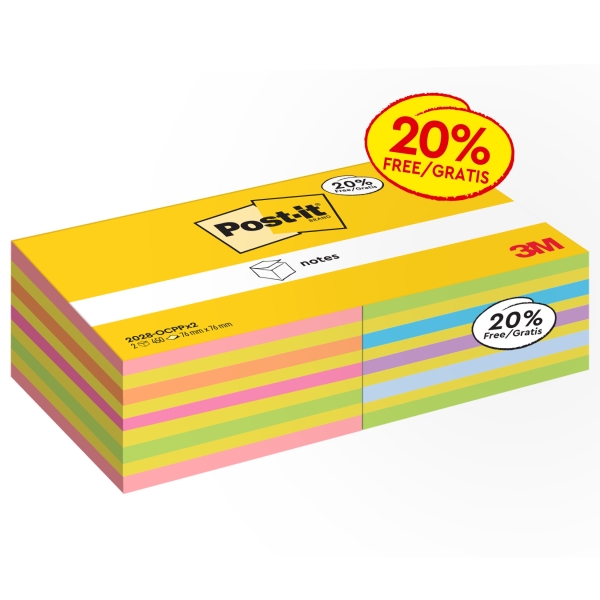 Confezione Post-It da 2 contenitori da 450 foglietti adesivi riposizionabili - Forma quadrata - Colori assortiti Confezione Post-It da 2 contenitori da 450 foglietti adesivi riposizionabili - Forma quadrata - Colori assortiti