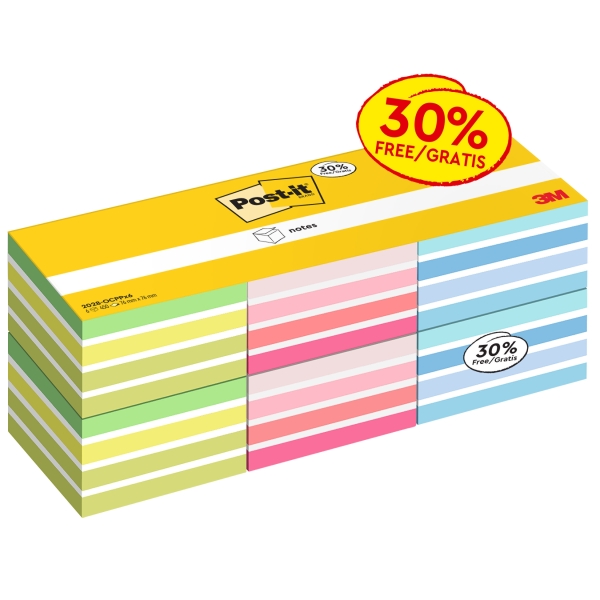 Post-It Confezione da 6 cubi da 450 foglietti adesivi riposizionabili - Forma quadrata - Colori assortiti