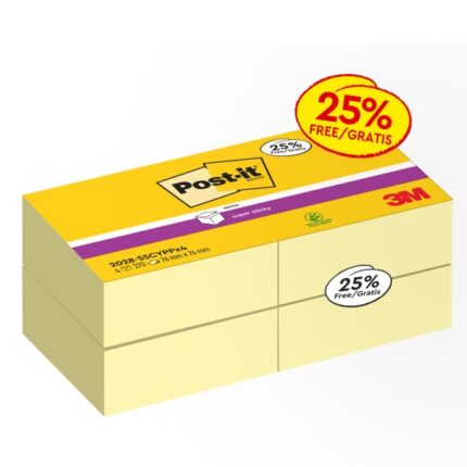 Post-It Super Sticky Confezione da 4 cubi da 270 foglietti adesivi riposizionabili - Forma quadrata - Colore giallo chiaro