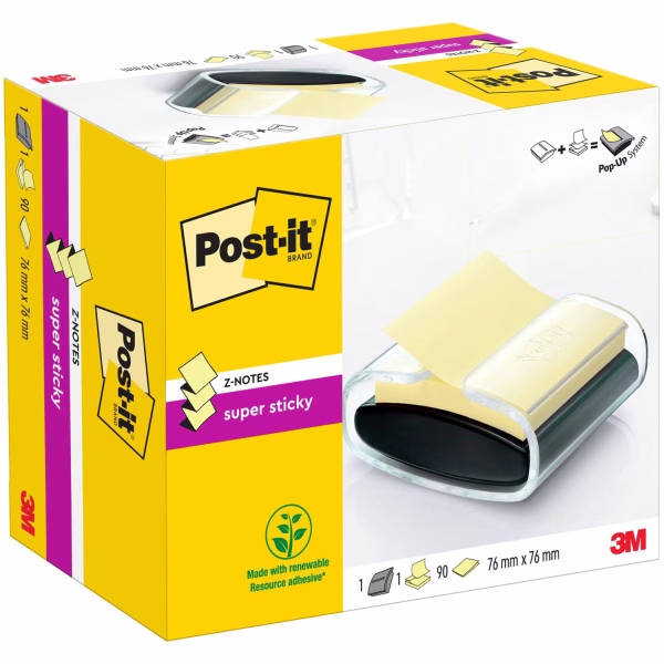 Post-It Super Sticky Dispenser con blocco da 90 Z-Note adesive - Dispenser Pro - Forma quadrata - 76x76 mm - Colore nero Post-It Super Sticky Dispenser con blocco da 90 Z-Note adesive - Dispenser Pro - Forma quadrata - 76x76 mm - Colore nero