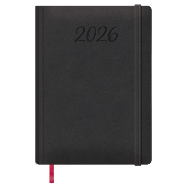 Dohe Manaos Agenda annuale - Un giorno per pagina - Copertina in similpelle - Chiusura con elastico - Carta color avorio - Sabato e domenica sulla stessa pagina - Dimensioni 17x24 cm - Colore nero