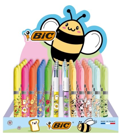 Bic Kawaii Confezione da 144 pezzi + Espositore con capacità per 60 pezzi - Include 120 pennarelli fluorescenti Highlighter Grip in colori assortiti