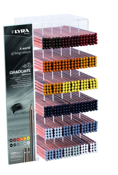 Lyra Graduate Espositore con 432 matite di grafite - Esagonali - Gradazioni assortite - Colore nero