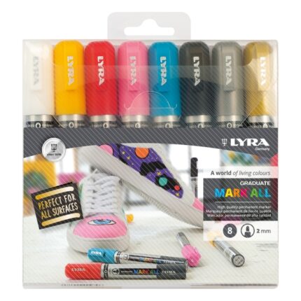 Lyra Mark All Confezione da 8 pennarelli indelebili - Multisuperficie - Punta tonda - 2 mm - Blister - Colori assortiti