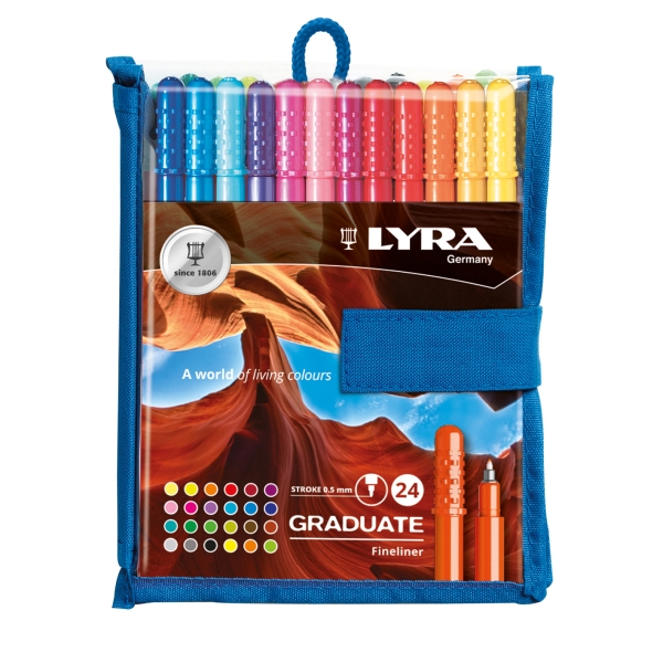 Lyra Graduate Confezione da 24 Fineliner Pennarello a punta sintetica - Punta fine - Colori assortiti