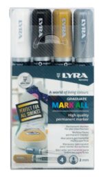 Lyra Mark All Confezione da 4 pennarelli indelebili - Multisuperficie - Punta tonda - 2 mm - Colori: nero