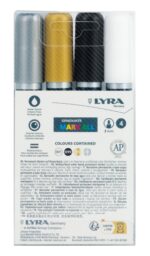 Lyra Mark All Confezione da 4 pennarelli indelebili - Multisuperficie - Punta tonda - 2 mm - Colori: nero, bianco, oro e argento - immagine 4