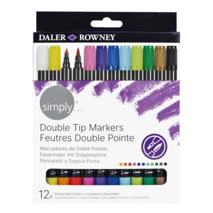 Daler Rowney Simply Confezione da 12 pennarelli a doppia punta - Colori assortiti