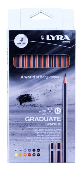 Lyra Graduate Confezione da 12 matite di grafite - Gradazioni assortite - Colore nero