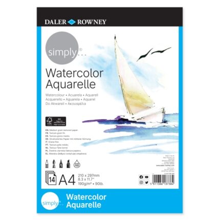 Daler Rowney Simply Bloc incollato per acquerello - A4 - 190 g - 14 fogli - Colore bianco