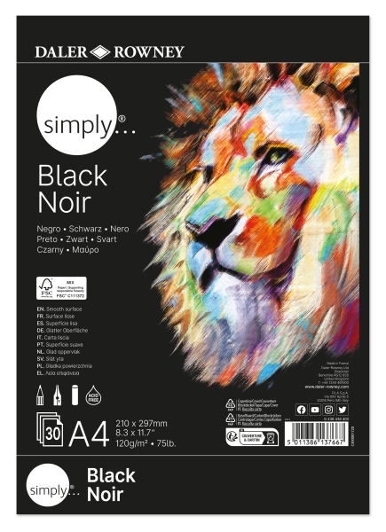 Daler Rowney Simply Bloc Incollato - A4 - 120 g - 30 fogli - Colore Nero